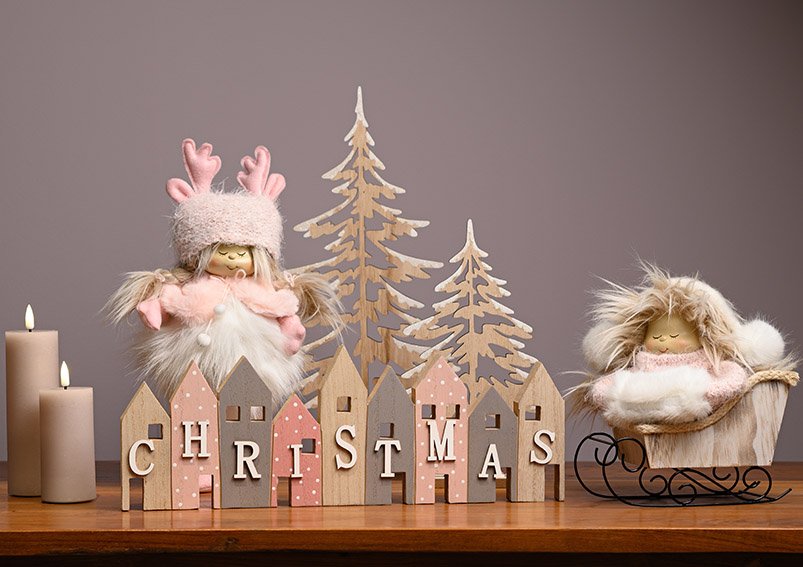 Display huisjes, CHRISTMAS, van hout gekleurd (B/H/D) 40x14x2cm