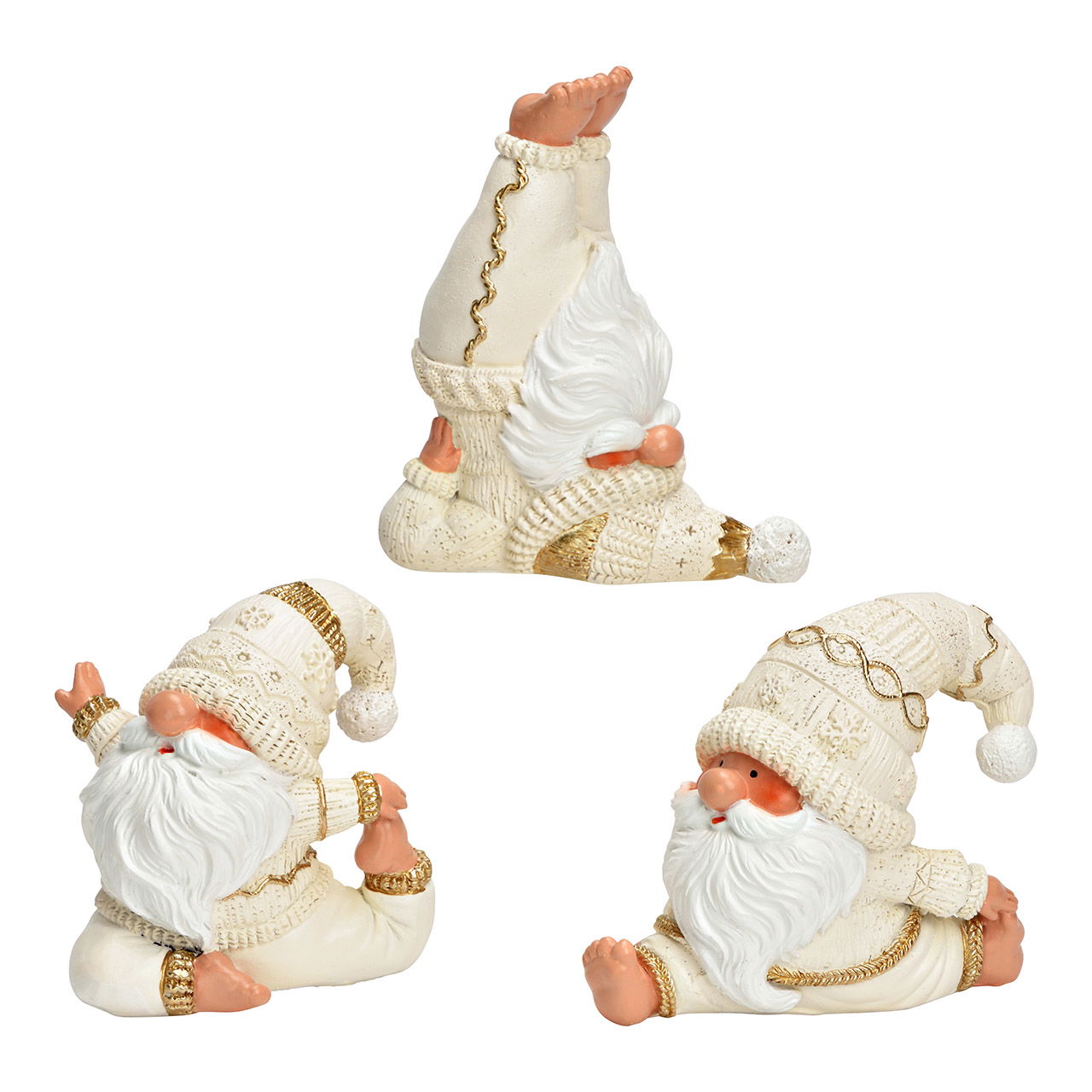 Figurine Yoga lutin en poly, triple, blanc (L/H/P) 6x7x8cm