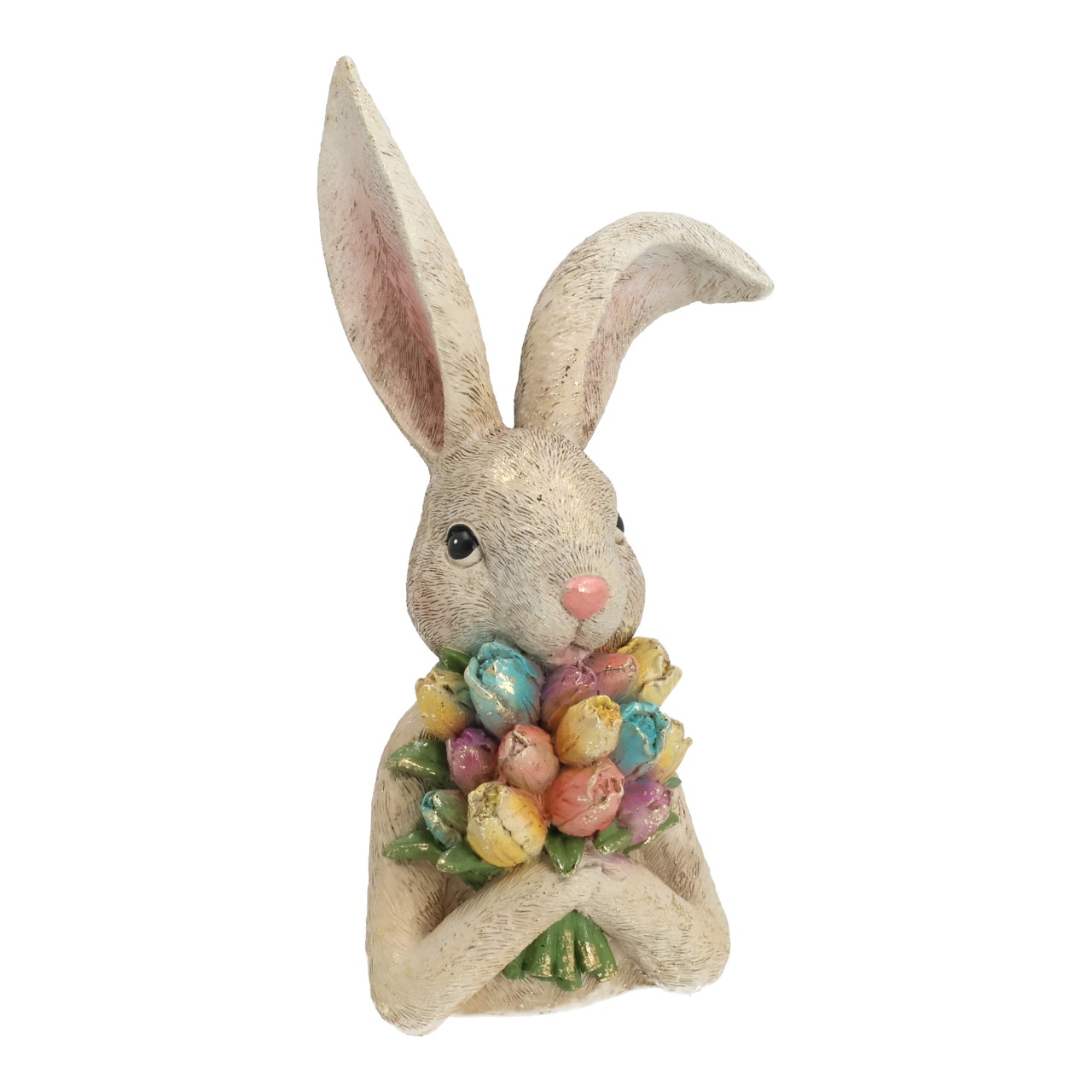 Busto de conejo con flores de Poly Bunt (ancho/alto/profundidad) 13 x 26 x 10 cm Osterhase, Dekorfigur, Osterdekoration, Hase, Blumenstrauß