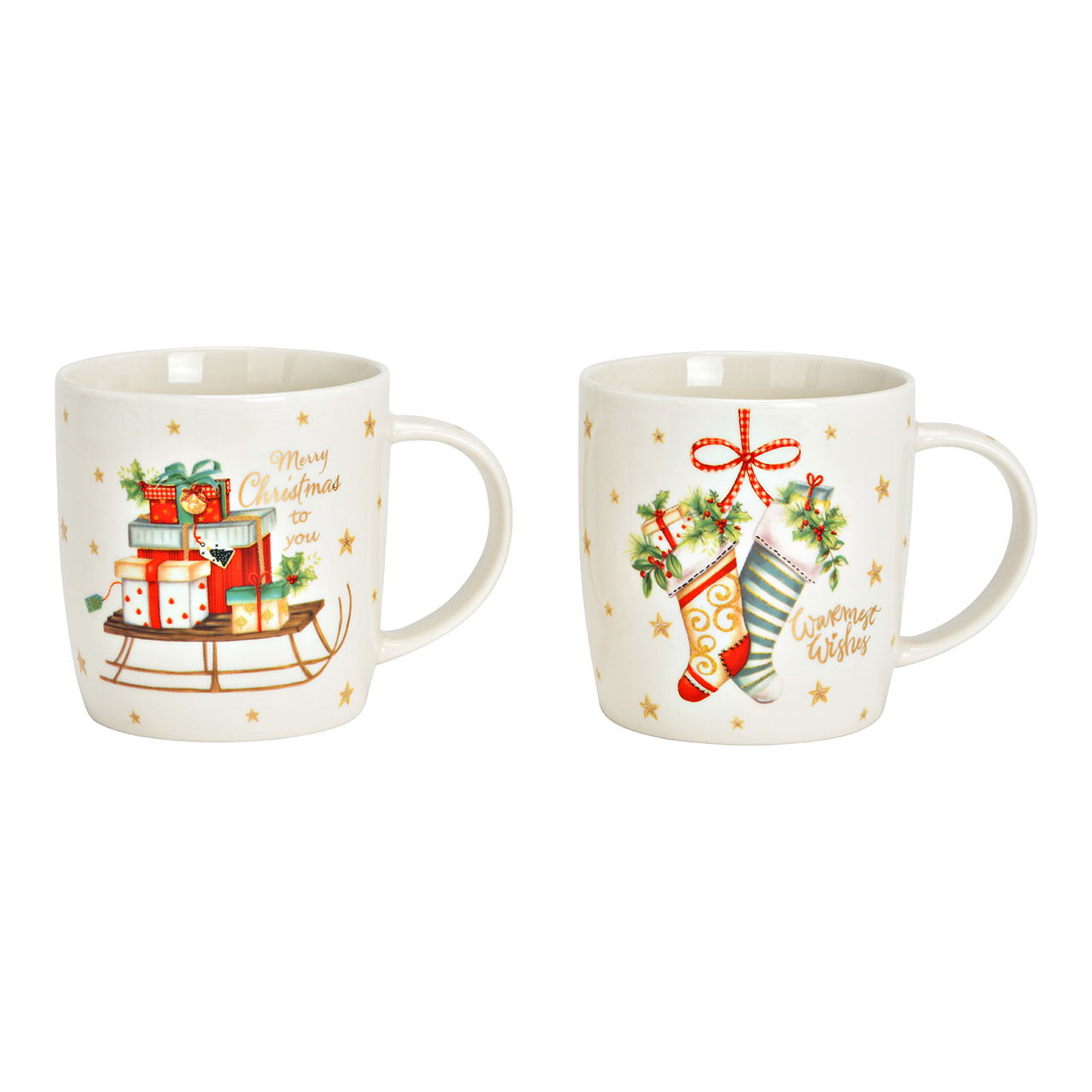 Becher Weihnachts Dekor aus Porzellan, 2-fach, Bunt (B/H/T) 12x9x8cm 350ml