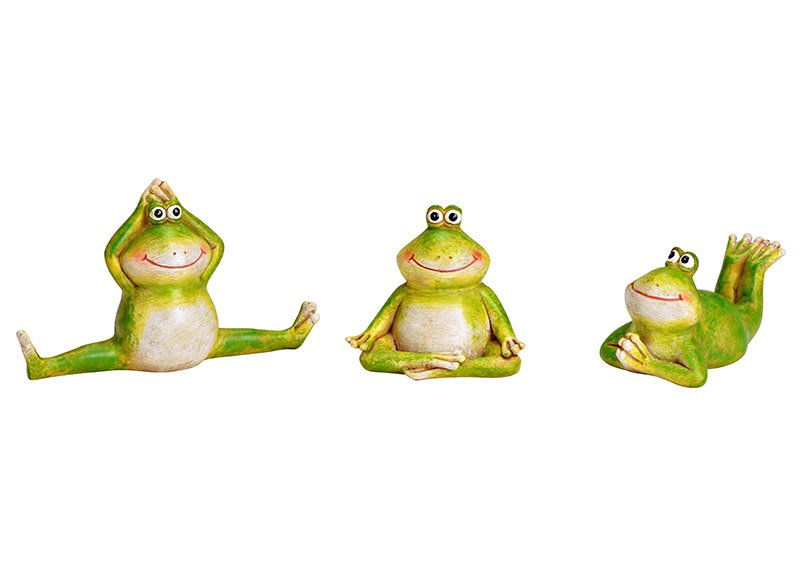 Yoga frog made of poly green 3-fold, (W/H/D) 13x8x4cm 11x5x5cm 7x7x5cm