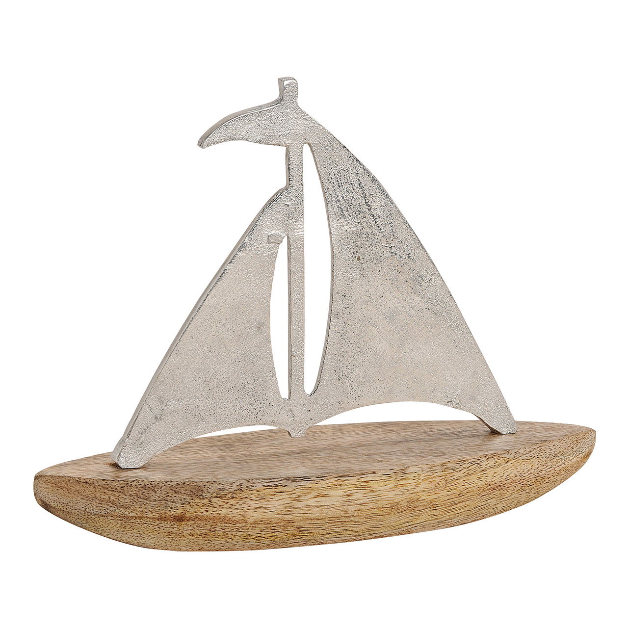 Sailing boat, metal, mango wood, silver brown color, 27x21x8cm