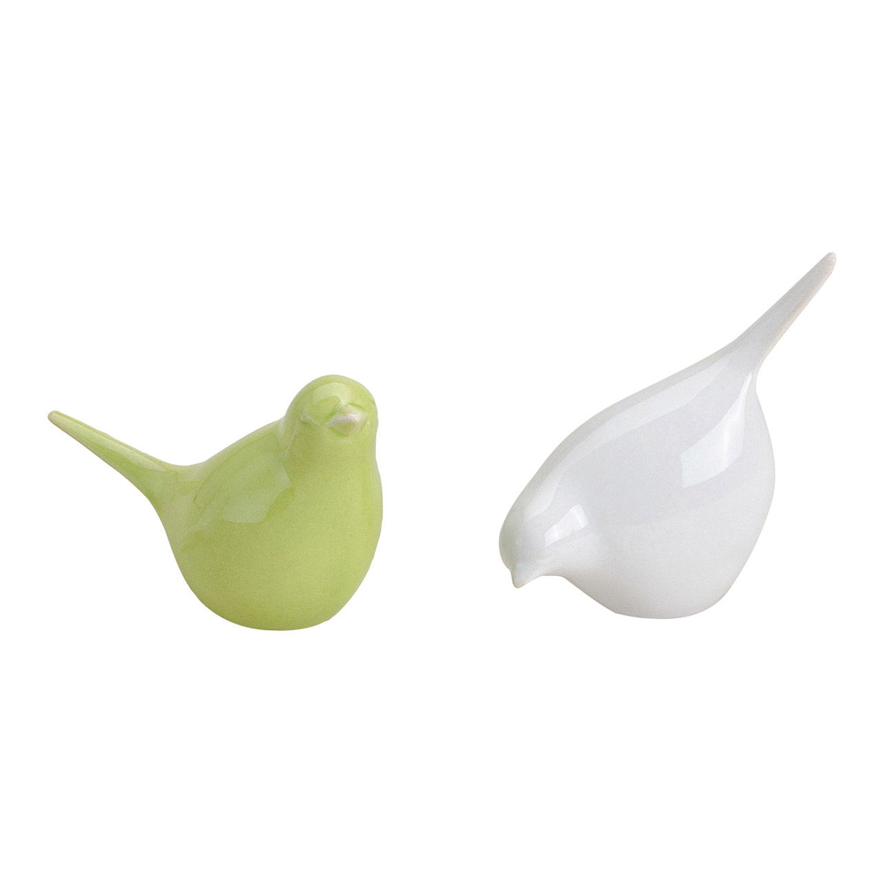 Bird green/white porcelain 8-ass. 8x3x9 cm