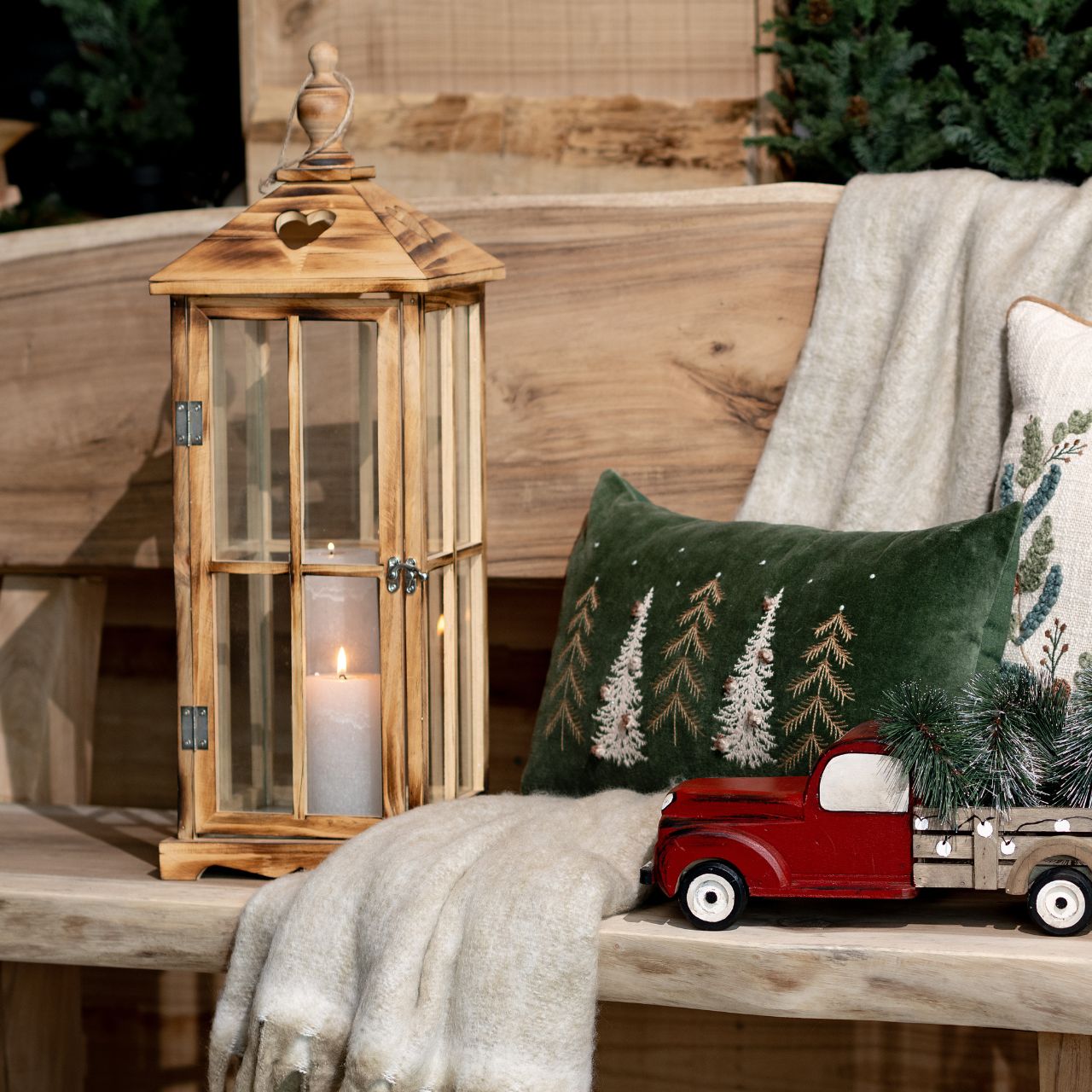 Lantern set made of wood, glass brown set of 2, (W/H/D) 22x62x22cm 16x45x16cm Lampe, Laterne, Kerze