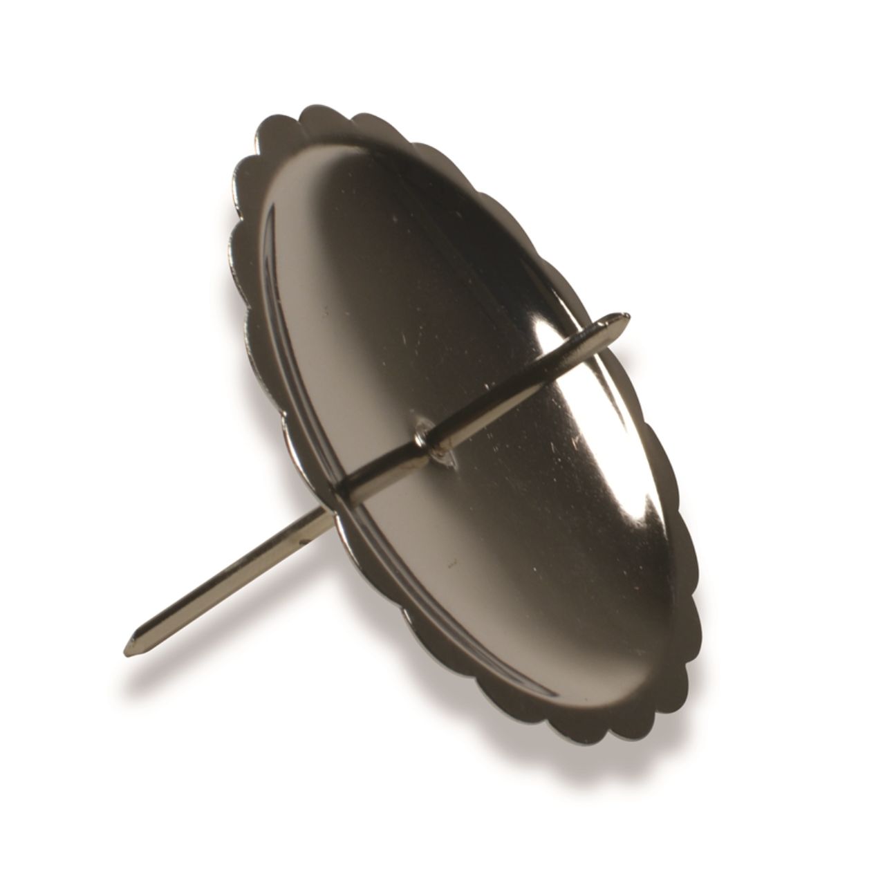 RW_10702 Kerzenhalter-Spieß aus Metall Silber 4er Set (B/H/T) 6x4x6cm Anstecker, gezackter Rand, Metallnadel, Rückseite des Pins, Dekoratives Abzeichen