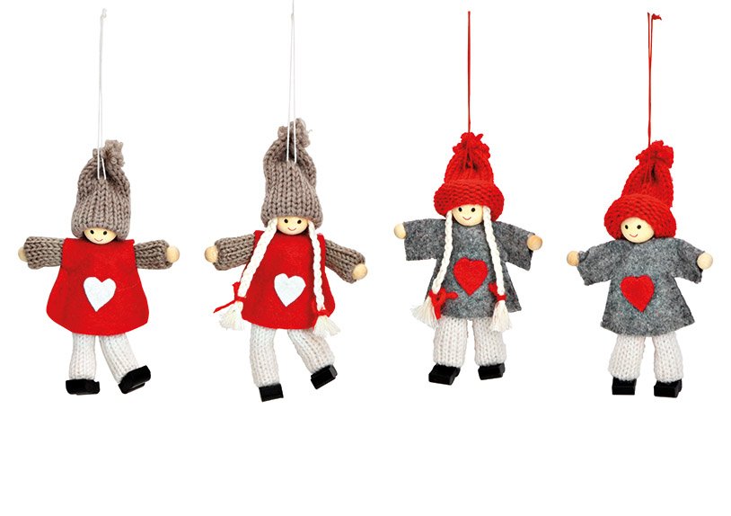 Percha de Navidad niño de invierno textil coloreada de 4 pliegues, (c/h/d) 7x12x3cm