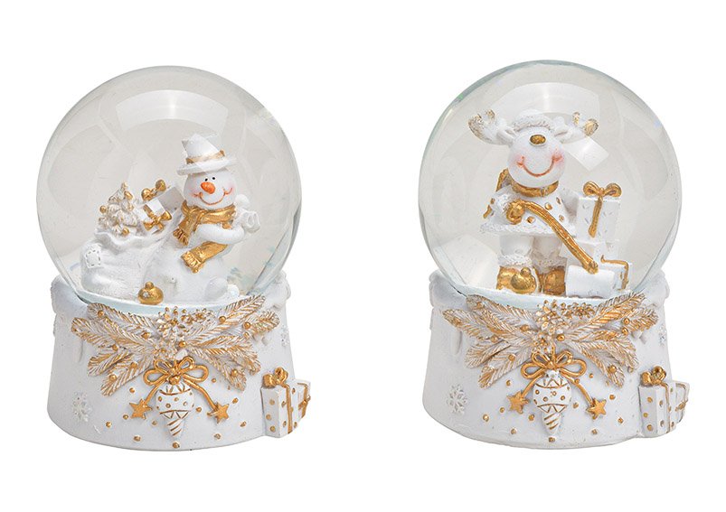 Sneeuwbol sneeuwpop, eland gemaakt van poly, glas wit 2-voudig, (w/h/d) 7x9x7cm