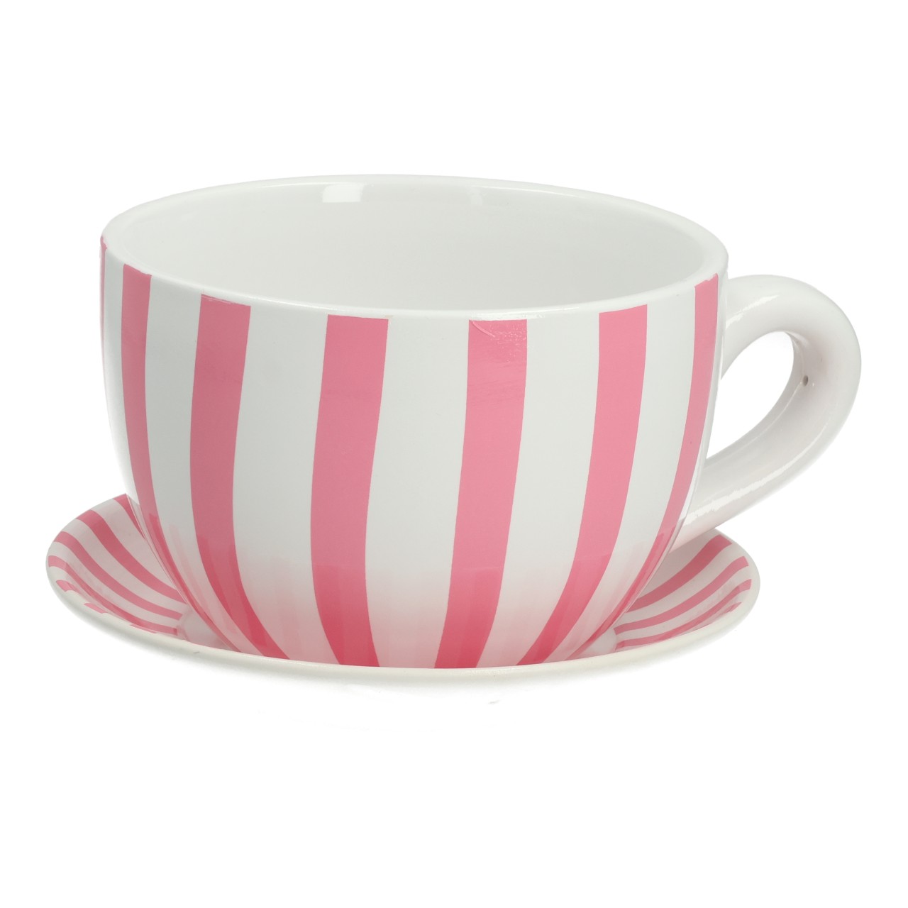 Vaso da fiori a righe in ceramica bianca (L/A/P) 20x12x15 cm Teetasse, Tasse, rosa Streifen, Porzellan, Untertasse