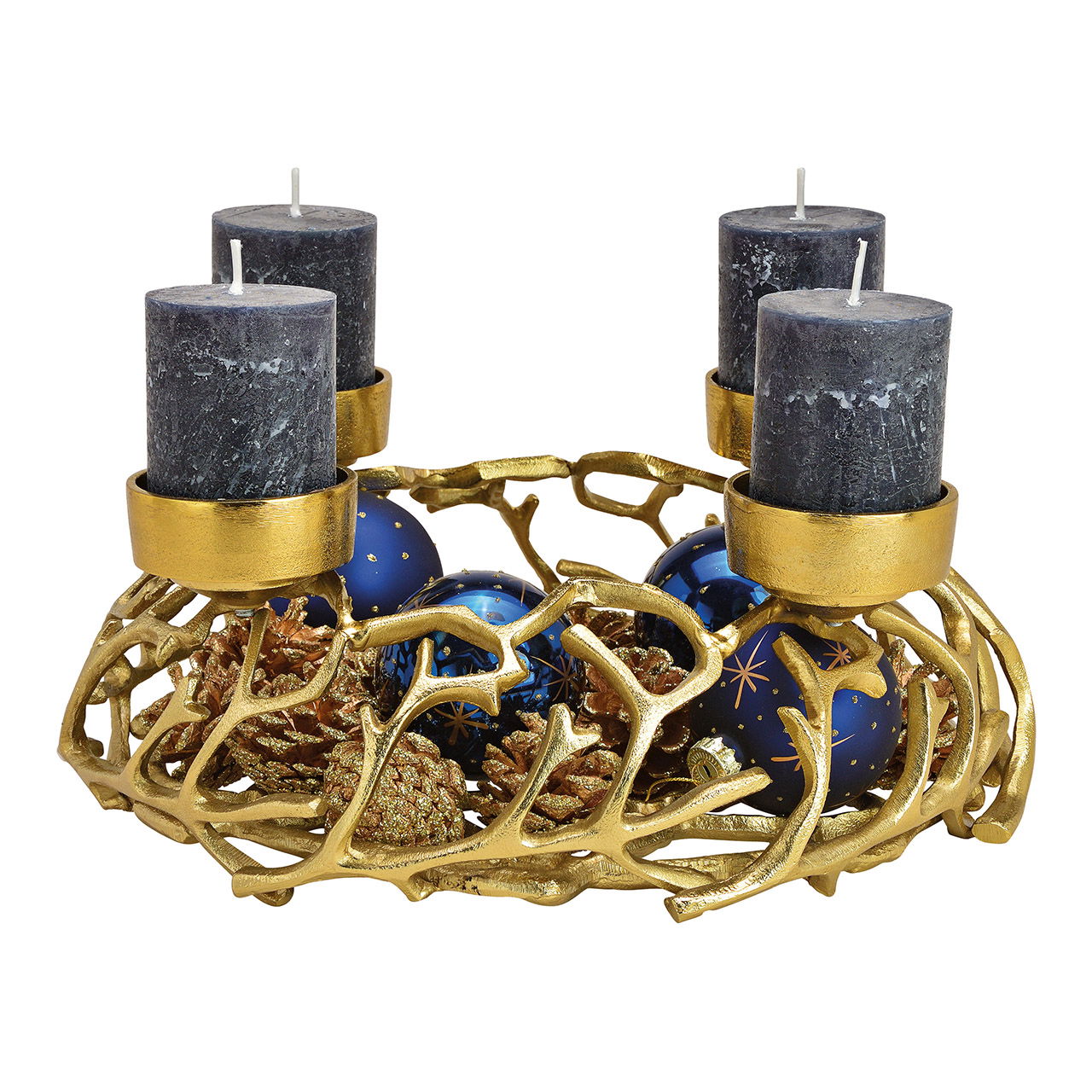 Advent wreath metal basket, gold (W/H/D) 38x15x38cm