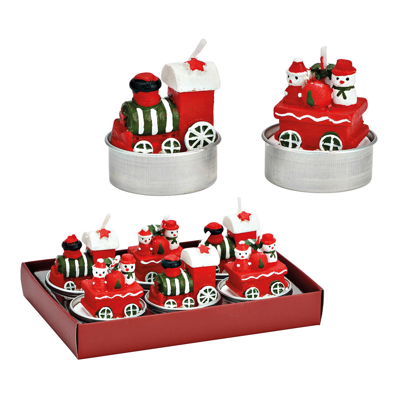 Theelichtset kersttrein set van 6, gemaakt van rode was (B/H/D) 4x4x4cm