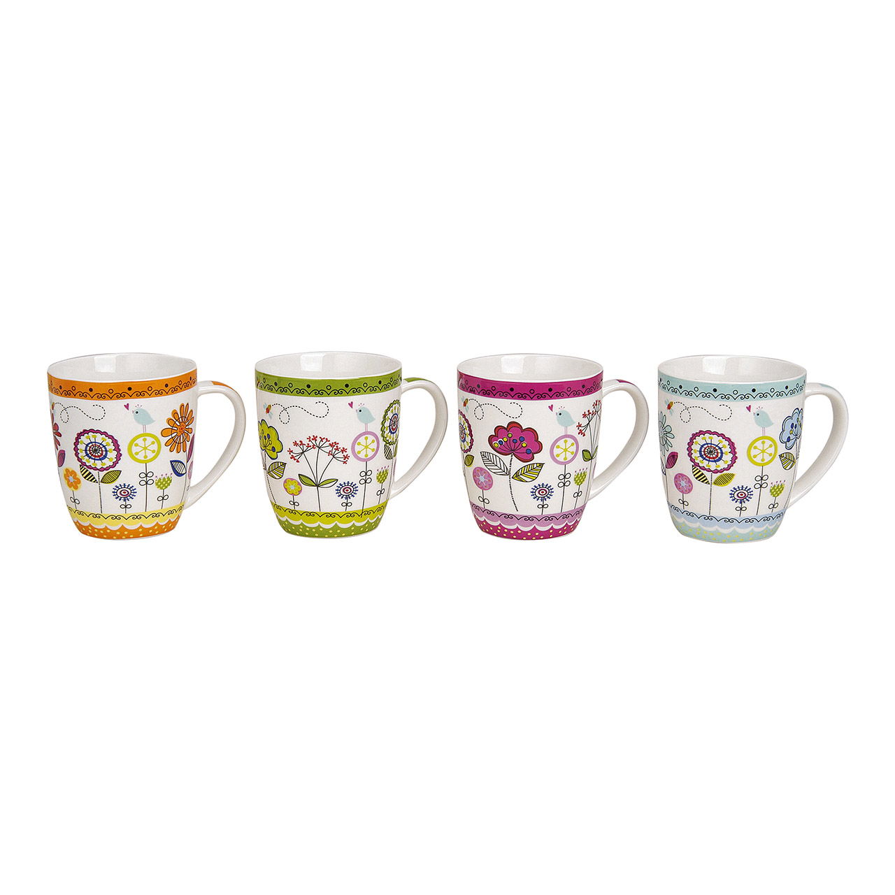 Taza de porcelana con decoración de flores, 4 surtidas, 10 cm, 350 ml