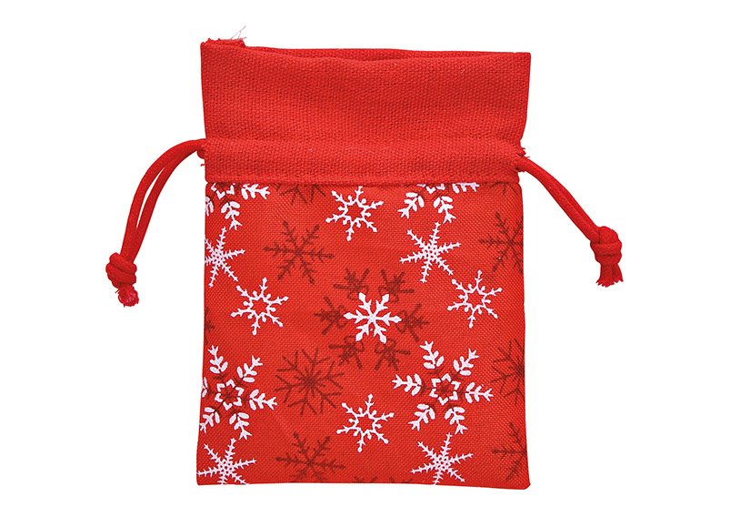 Geschenksäckchen Schneeflocken Dekor aus Textil Rot (B/H) 10x13cm