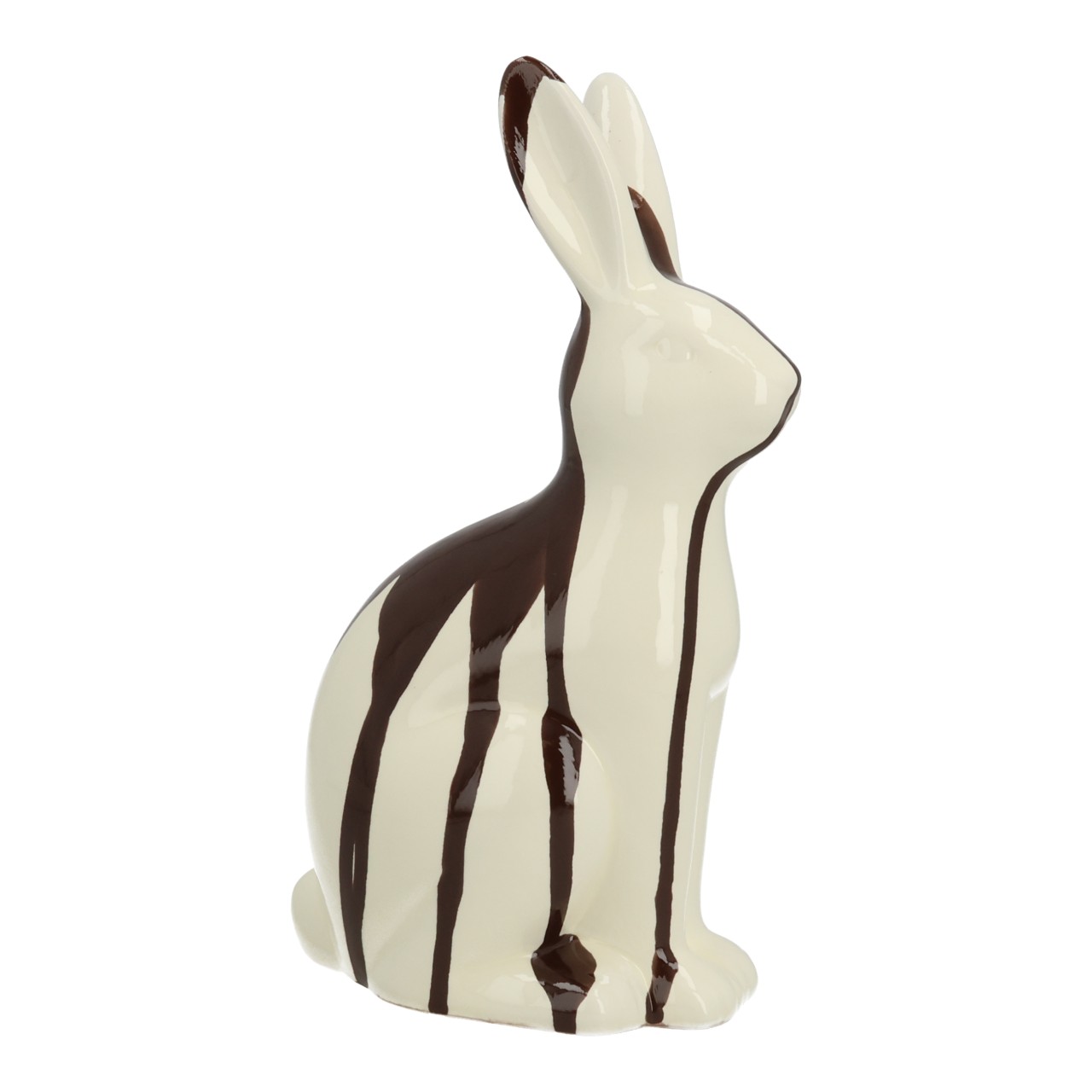 Hasenfigur, Schoko-Glasur, weiß-braun, Keramikkunst, Dekoration