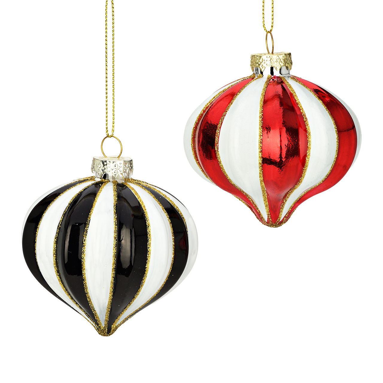 Weihnachtskugel aus Glas Schwarz/Rot 2-fach sortiert (B/H/T) 8x8x8cm Zubehor, Ohrring, Schmuck, Ornament