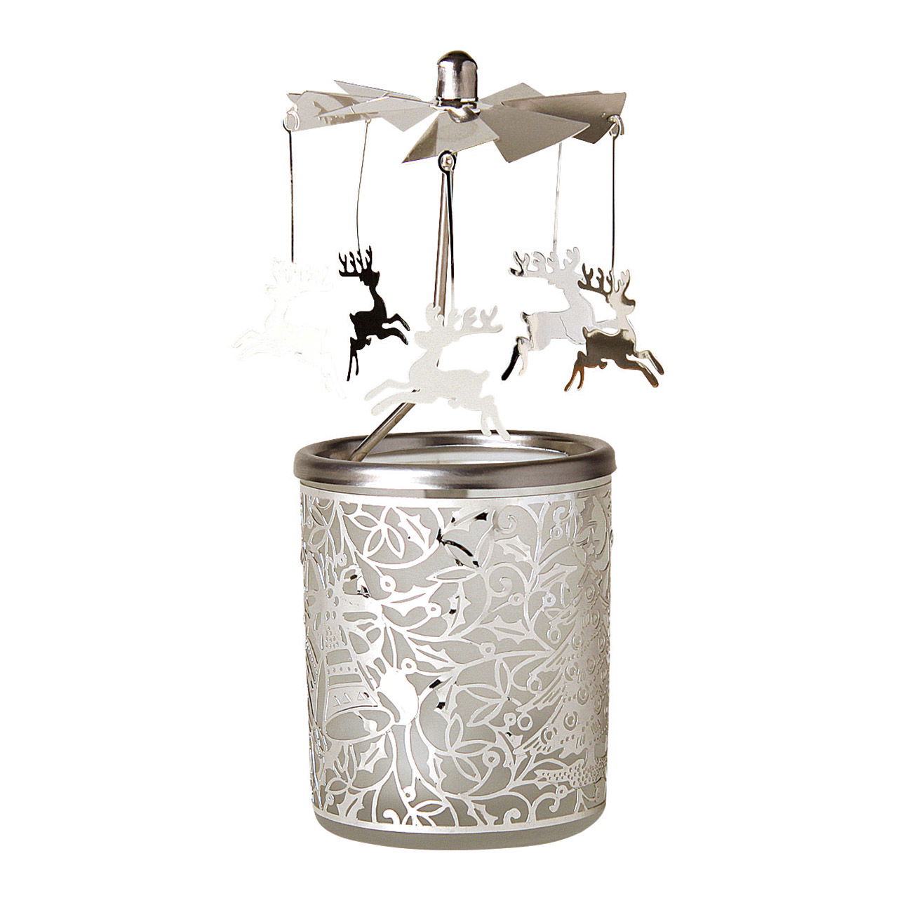 Glass lantern with metal top reindeer 6x15cm