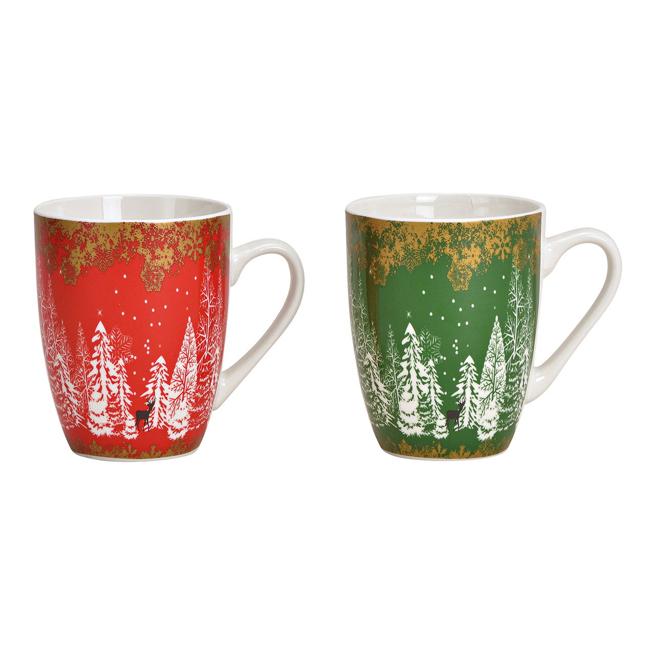 Taza decoración bosque de invierno de porcelana roja, verde 2 veces, (c/h/d) 11x10x8cm 340ml