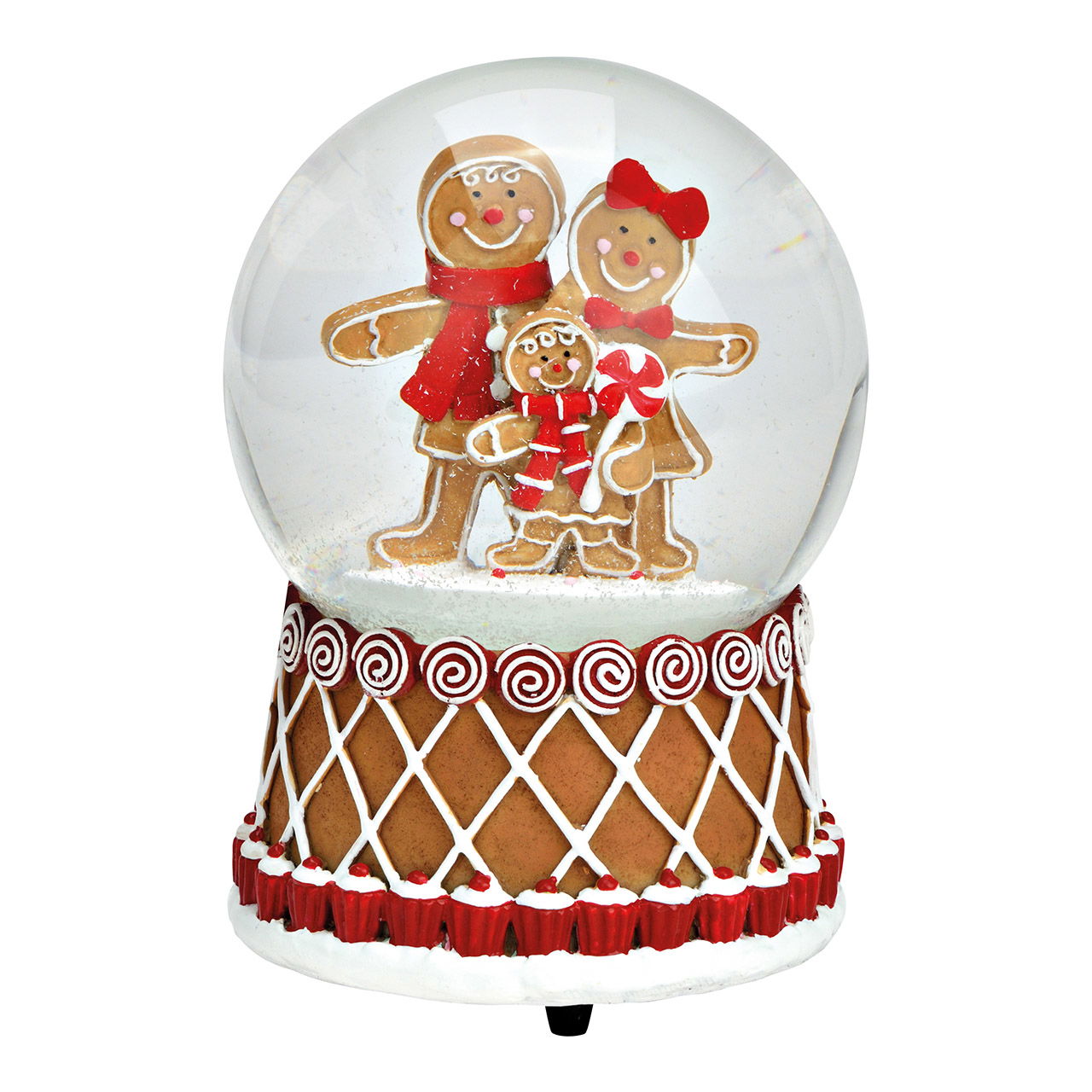 Orologio musicale/ Globo di neve figurina di pan di zenzero, famiglia in polietilene, vetro marrone (L/H/D) 11x16x11cm