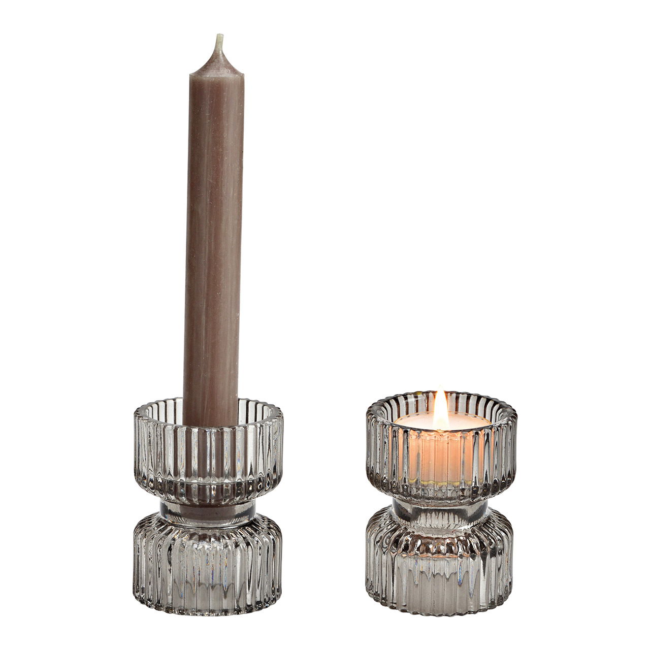 Teelichthalter/Kerzenhalter aus Glas, Grau (B/H/T) 6x8x6cm Teelichthalter/Kerzenhalter aus Glas, Grau (B/H/T) 6x8x6cm