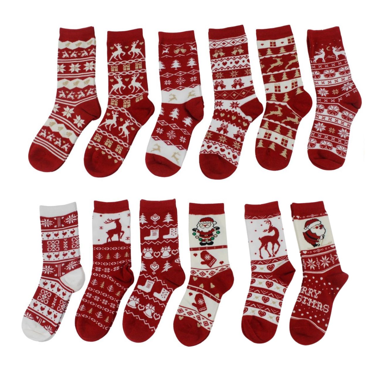 Femmes Chaussettes Crazy Noël en textile Rouge 12 compartiments Bekleidung, Strumpfwaren, Socke