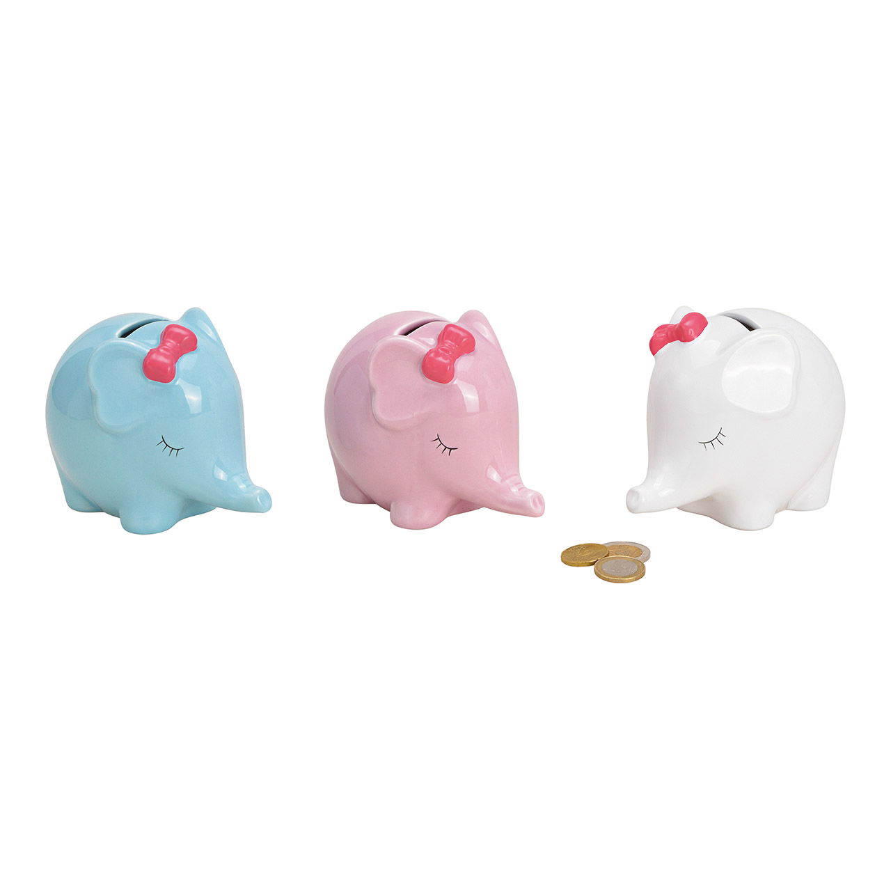 Ceramic elephant money box, colorful 3-fold, (W/H/D) 12x9x8cm