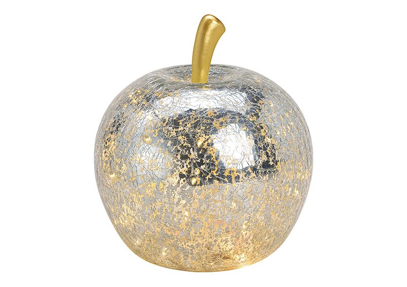 Apfel mit 30er LED, mit Timer aus Glas Silber (B/H/T) 22x24x22cm