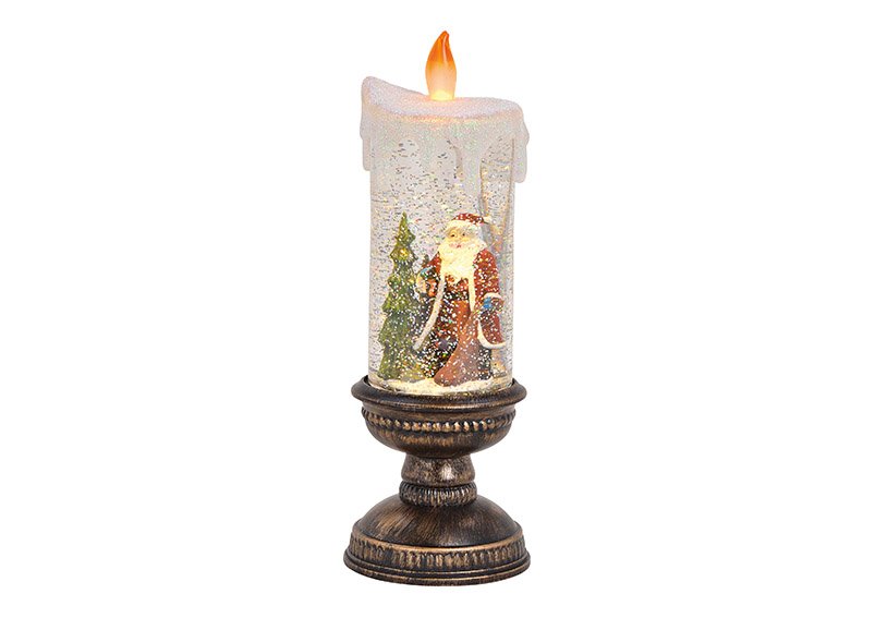Kerze mit Flackerlicht, Glitzer Wirbel Nikolaus Deckor aus Kunststoff Schwarz (B/H/T) 10x30x10cm
