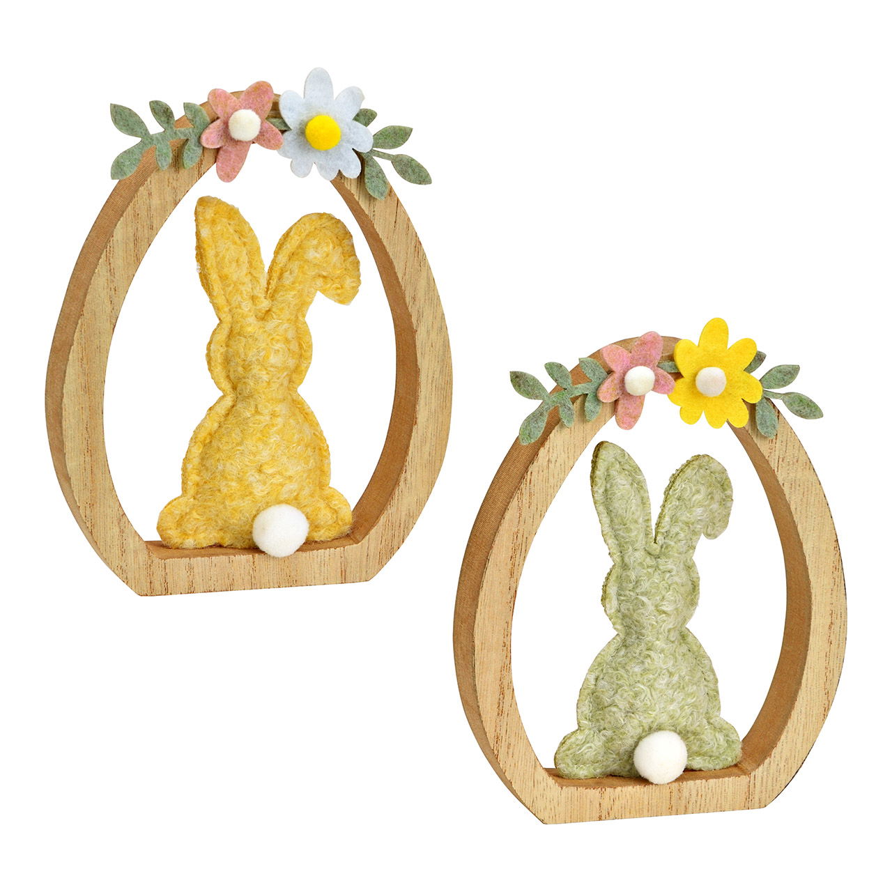 Coniglio in legno, a 2 pieghe, giallo/verde (L/H/D) 12x15x2cm
