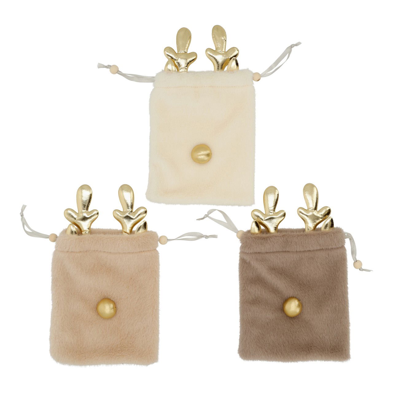 Beutel Hirsch Dekor aus Textil Beige 3-fach sortiert (B/H/T) 14x22x2cm Zubehor, Tasche