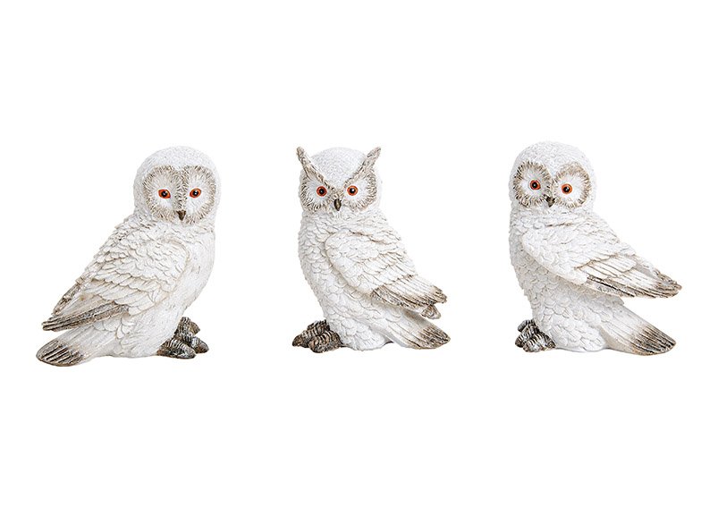 Snow owl, polyresin, white, 3 asst. 12x13x8cm