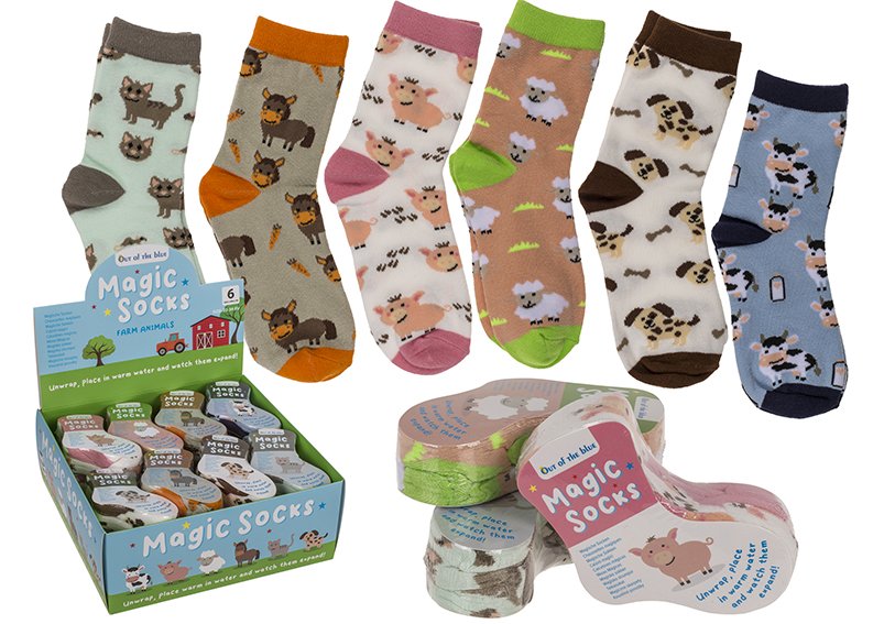 Magic children's socks, farm animals size 22-34 from textile colorful 6-fold, (W/H/D) 19x15x1cm 