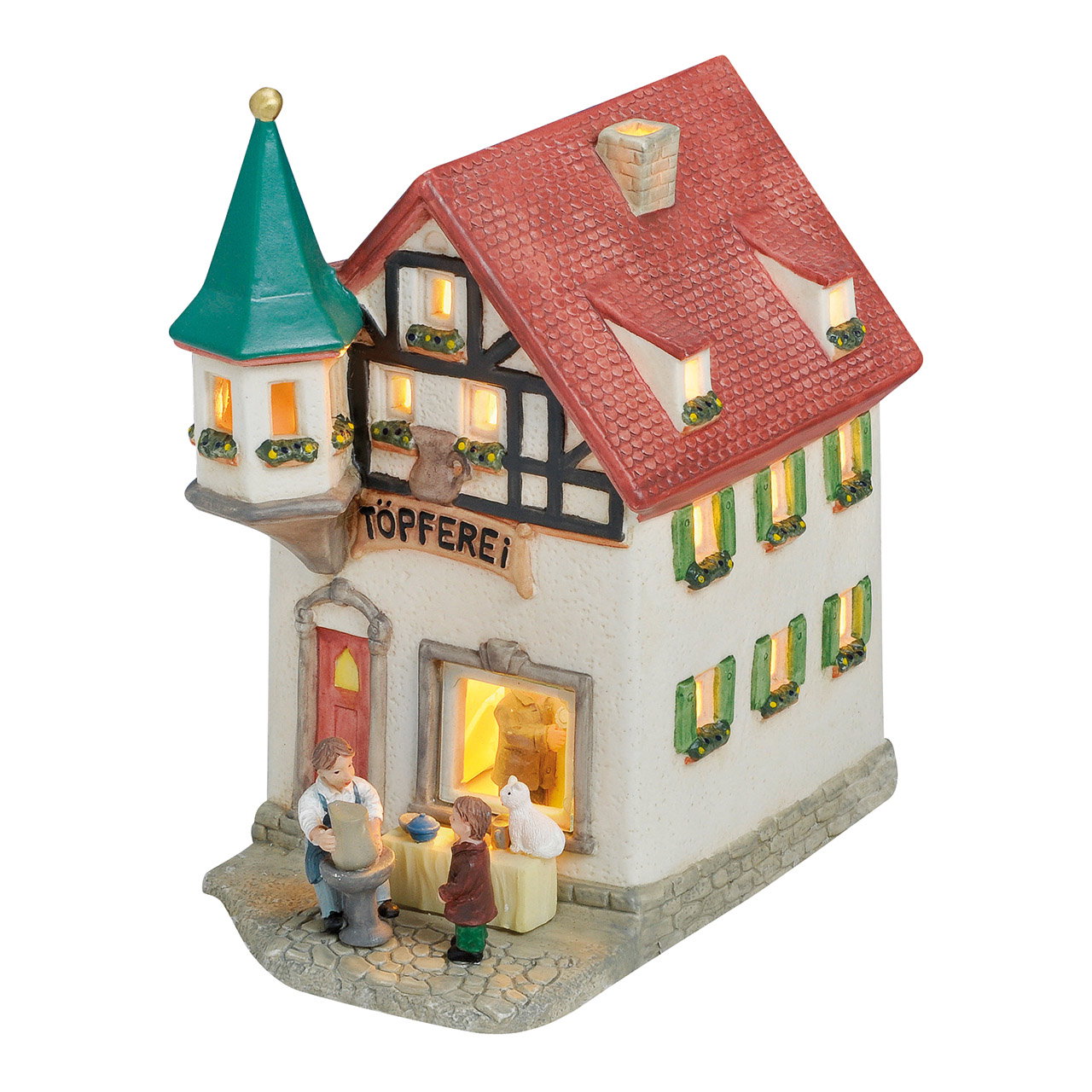 Wurm Lichthaus Miniature, Töpferei, Haus, Fenster, Figur