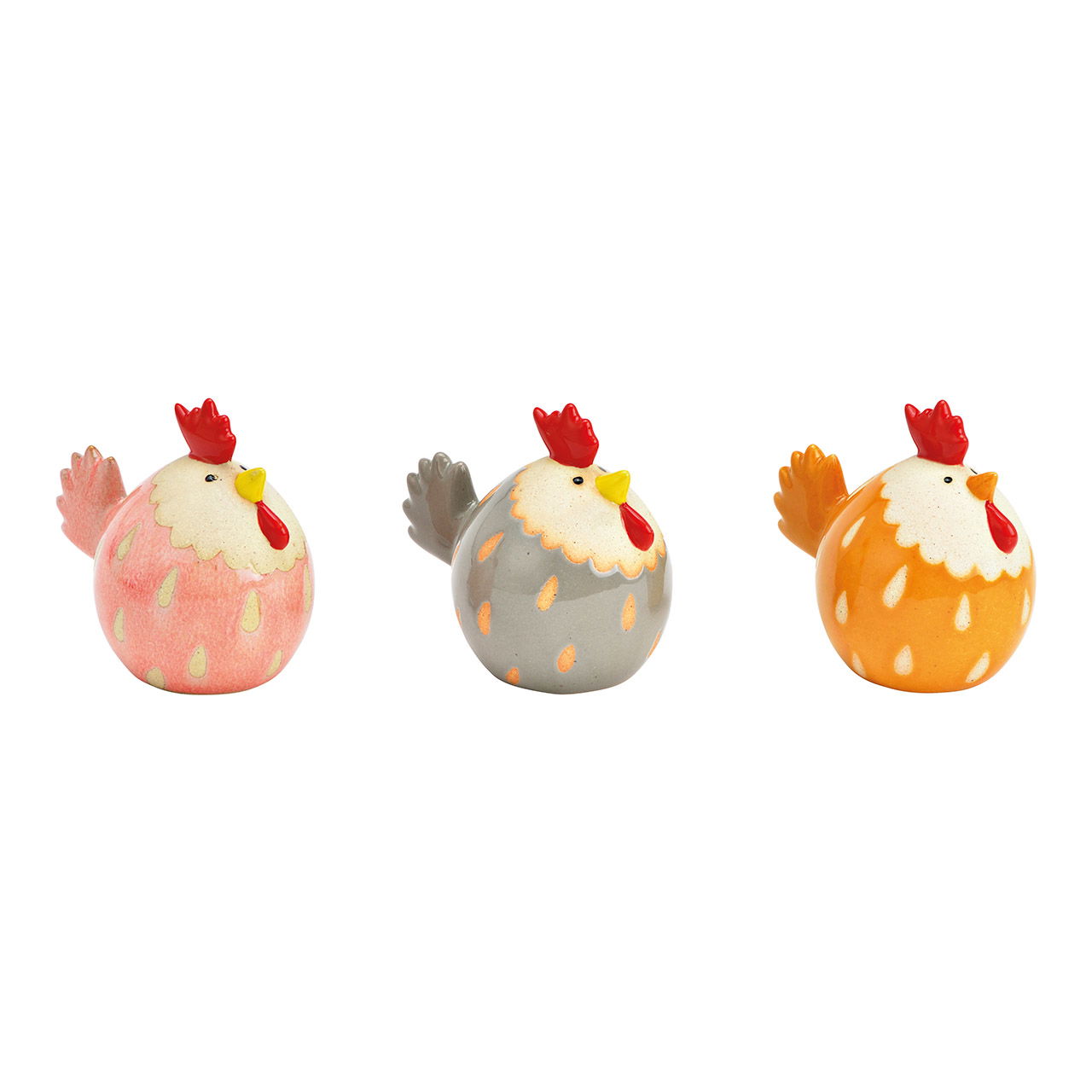 Poulet en faïence multicolore, 3 fois (L/H/P) 9x9x6cm Poulet en faïence multicolore, 3 fois (L/H/P) 9x9x6cm
