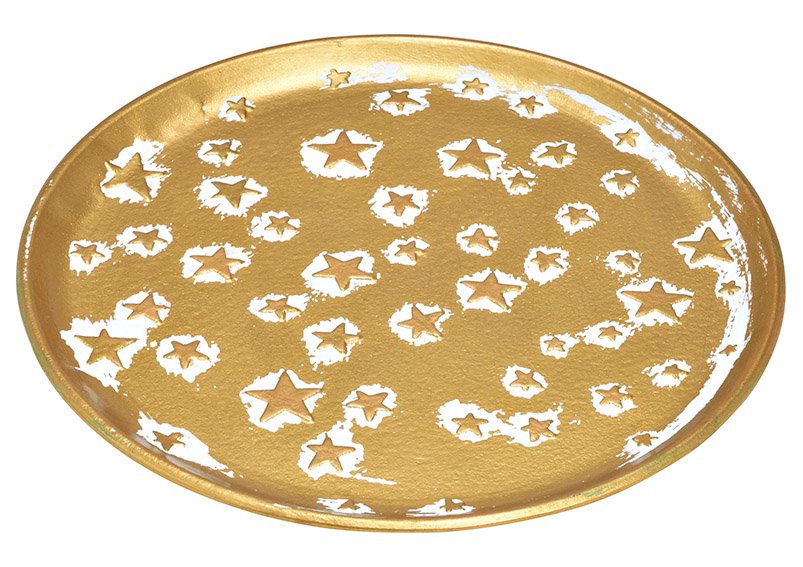 Piatto decorazione stelle, di legno Oro (L/H/D) 30x2x30cm