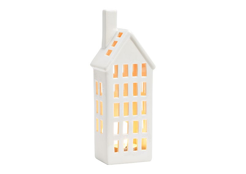 Lichthaus aus Porzellan, Weiß, (B/H/T) 8x22x6 cm