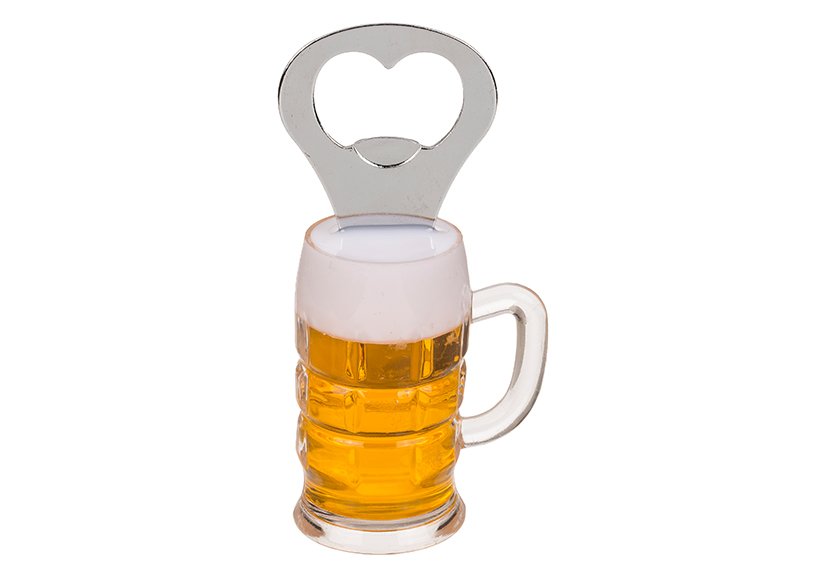 Bottle opener beer glass, with magnet, made of metal Yellow (W/H/D) 3x10x3cm