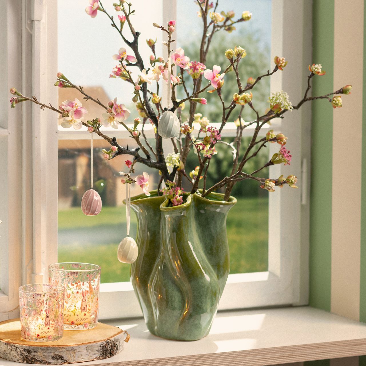 Vaso in ceramica, verde (L/H/D) 20x24x20cm Pflanze, Fenster, Fensterbank