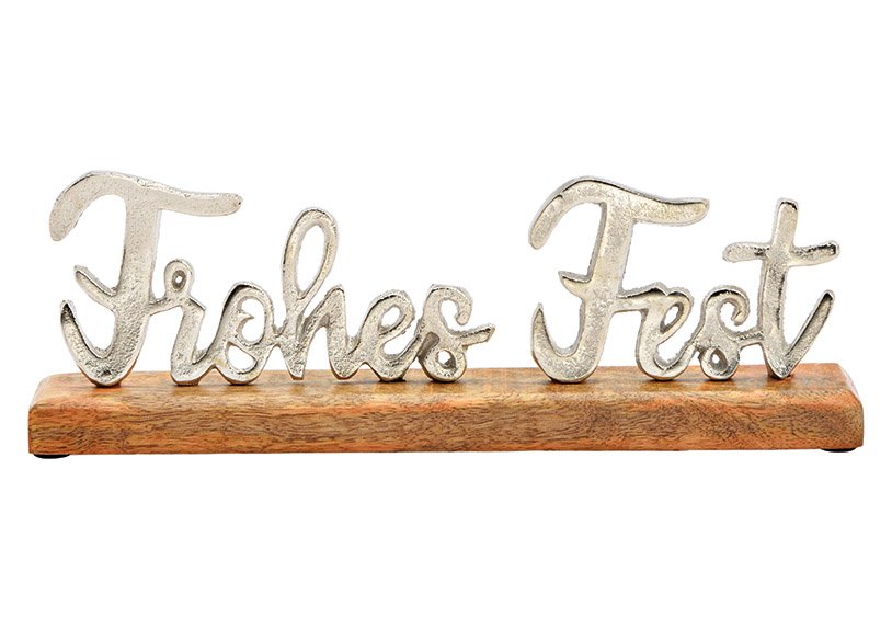 Lettering, Frohes Fest, on mango wood base, made of metal silver (W/H/D) 32x11x5cm
