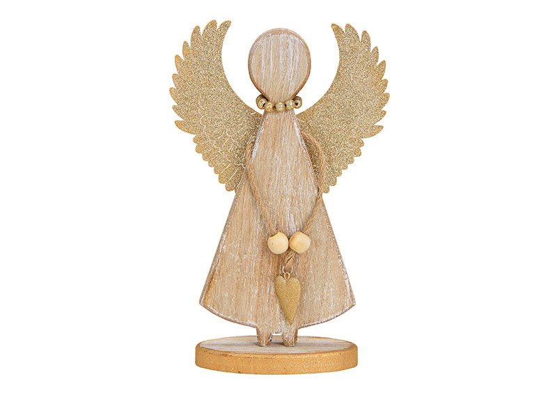 Engel mit Metall Flügeln aus Holz Braun, gold (B/H/T) 16x26x6cm