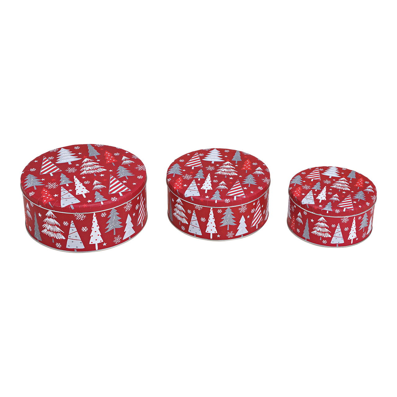 Set van 3 metalen kerstboomblikken, (B/H/D) 19x8x19cm, 16x7.5x16cm, 13x7x13cm