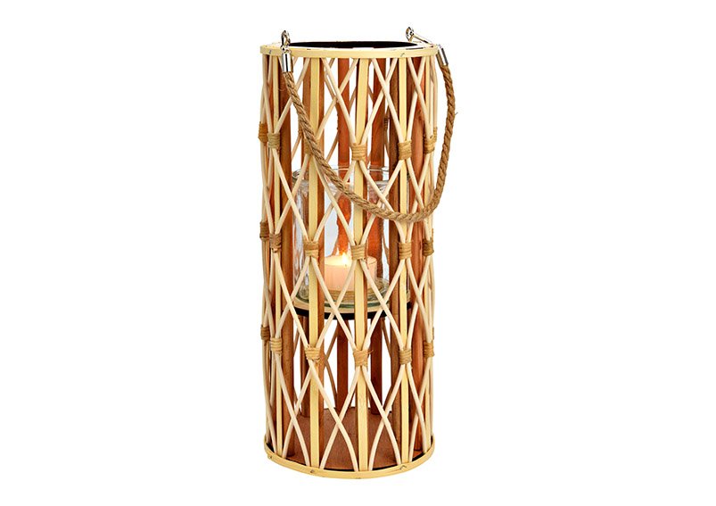 Lantaarn van hout met lantaarn van glas naturel (B/H/D) 17x40x17cm