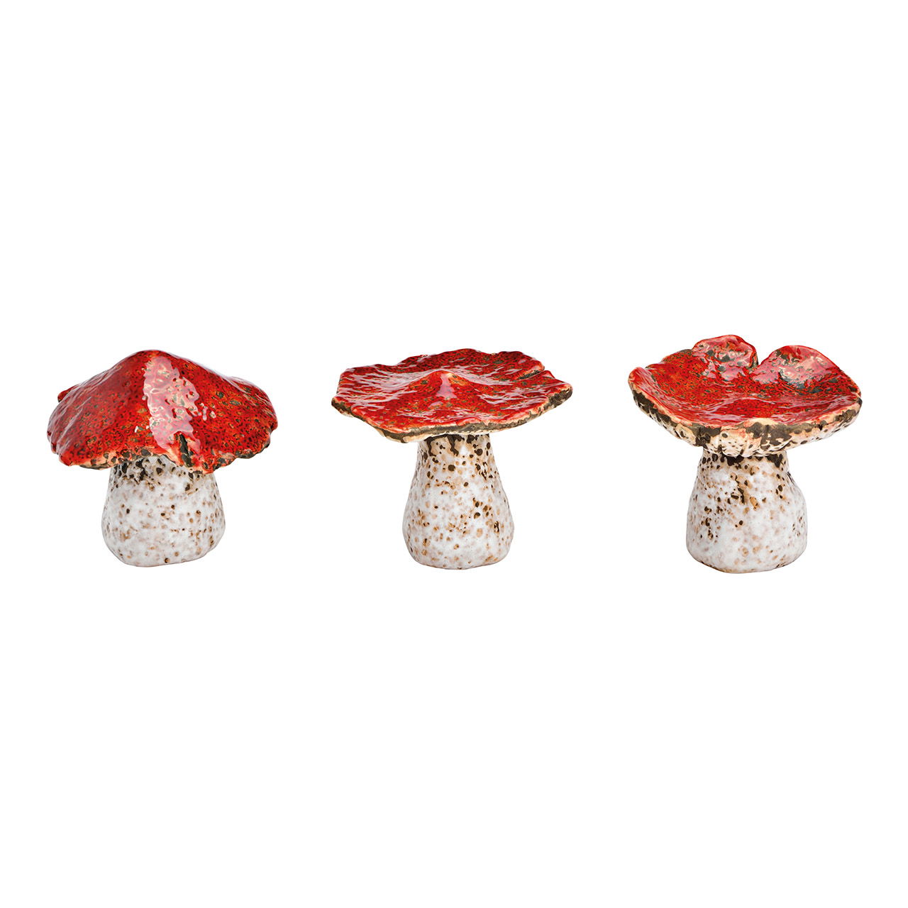 Champignon en céramique rouge 3 fois, (L/H/P) 9x7x9cm