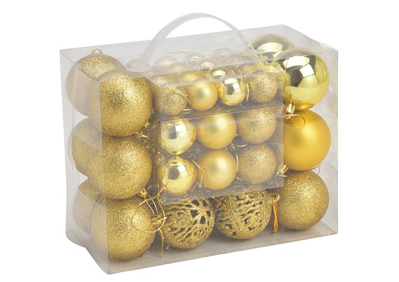 Plastic Christmas ball set lemon gold, set of 50, (W/H/D) 23x18x12cm Ø3/4/6cm