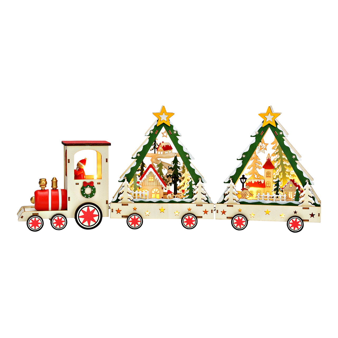 LED winter scene train with timer (excl. 2xAA) made of wood, natural (W/H/D) 54x21x9cm Weihnachten, Weihnachtsdekorationen, Festival