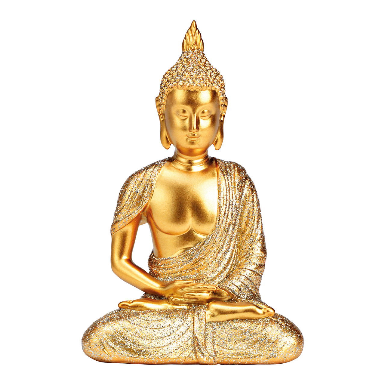 Buddha with glitter from poly gold (W/H/D) 9x13x7cm