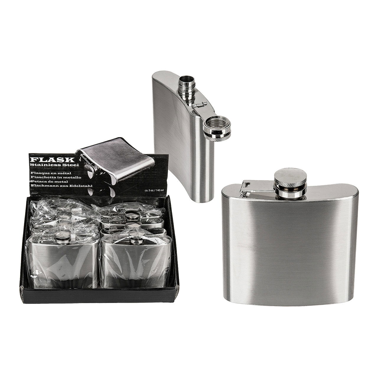 Flachmann für ca 140ml aus Metall Silber (B/H) 10x9cm, 8 Stk. im Display Aluminium
