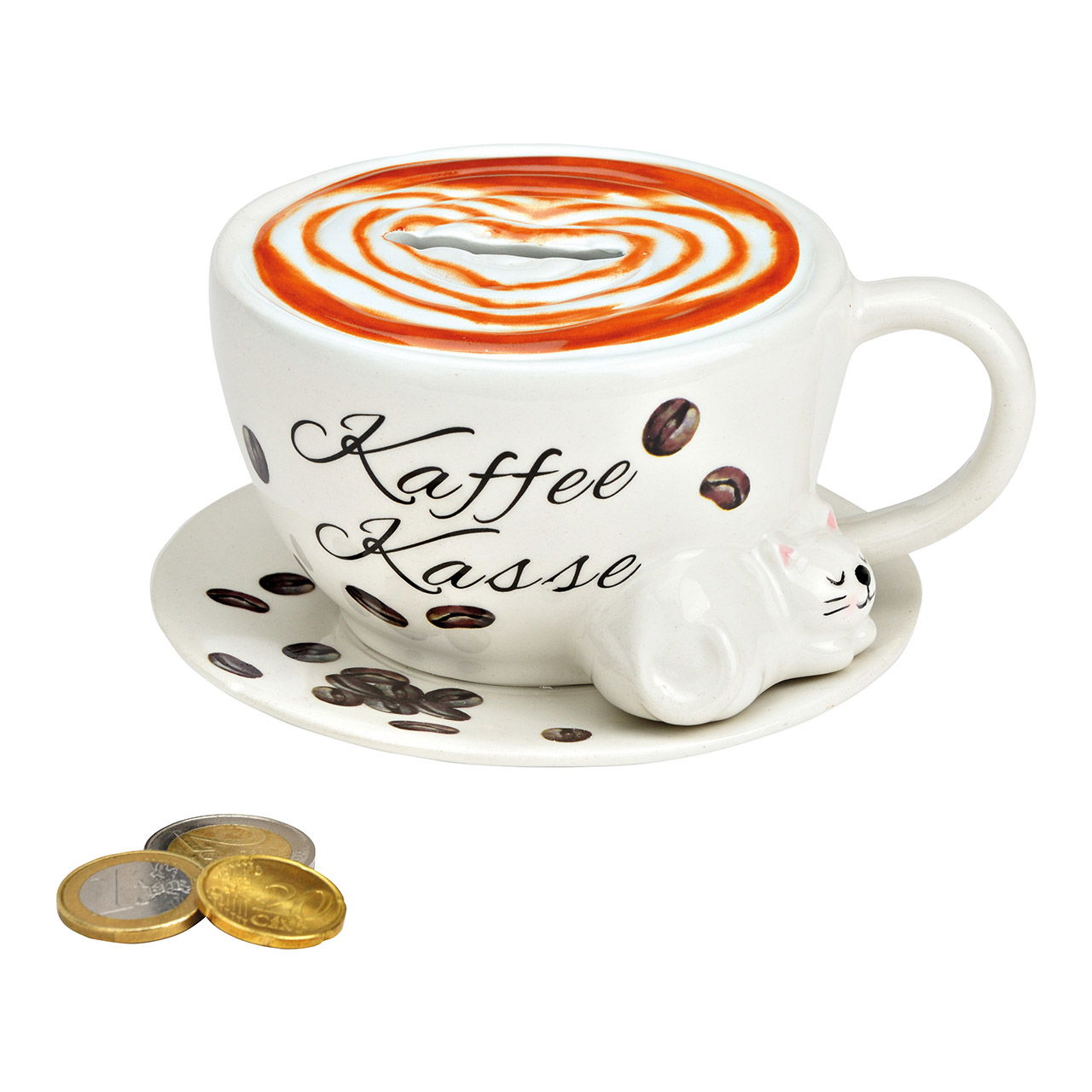 Coffee mug money box ceramic cash box white (W/H/D) 14x8x13cm