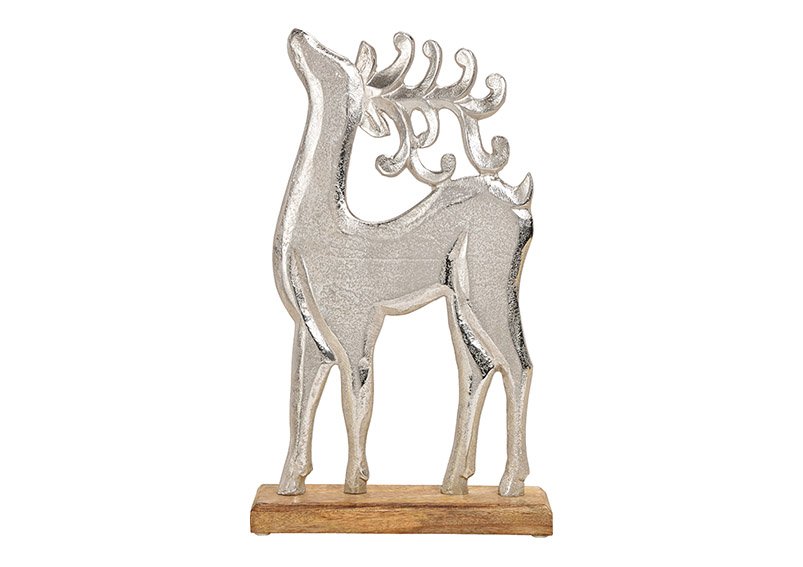 Display cervo su legno di mango base di metallo argento (w/h/d) 24x40x6cm