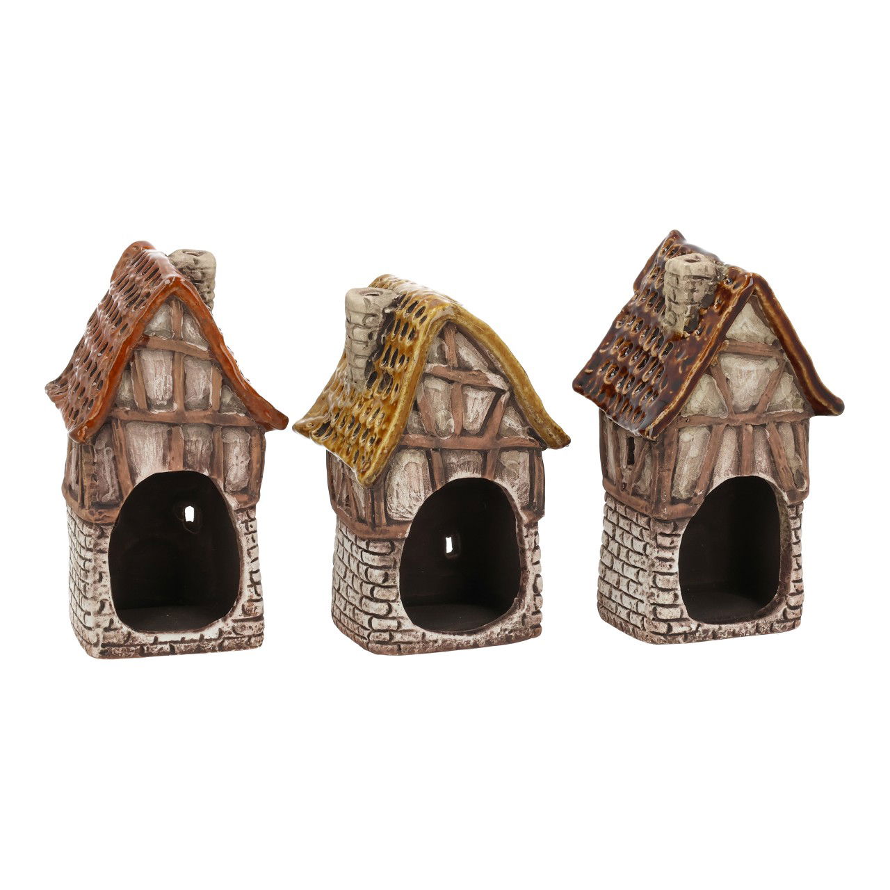 Gres linterna casa marrón 3 surtidos (A/A/P) 7.2x14.1x7.4cm Auf dem Land, Hütte, Natur, Im Freien, Ländlich