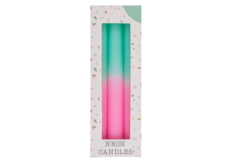 Stick candle with gradient, pink/mint in gift box set of 3, (W/H/D) 6x20x2cm