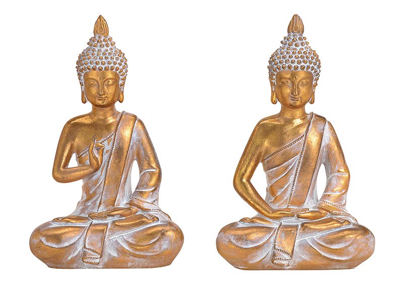 Bouddha en poly or 2 fois, (L/H/P) 16x26x11cm